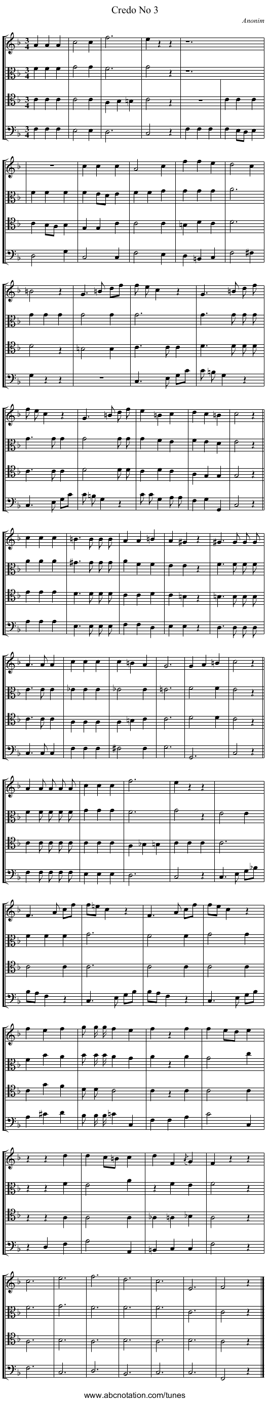 Credo No 3 - staff notation