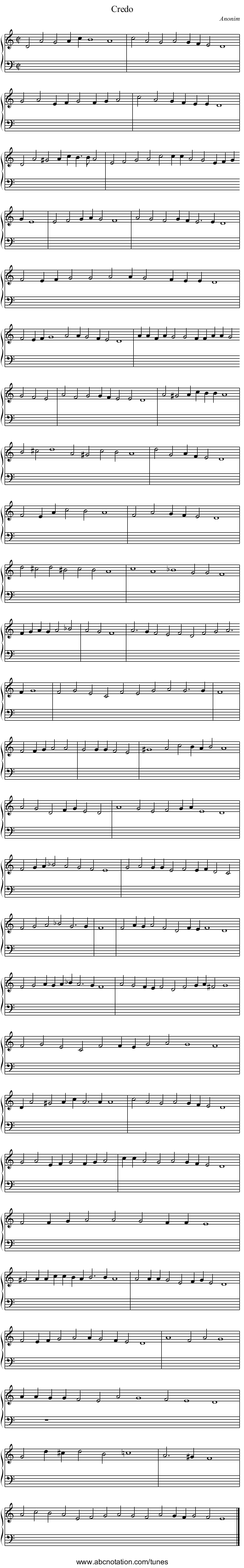Credo - staff notation