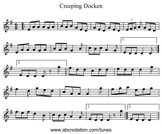 Creeping Docken - staff notation
