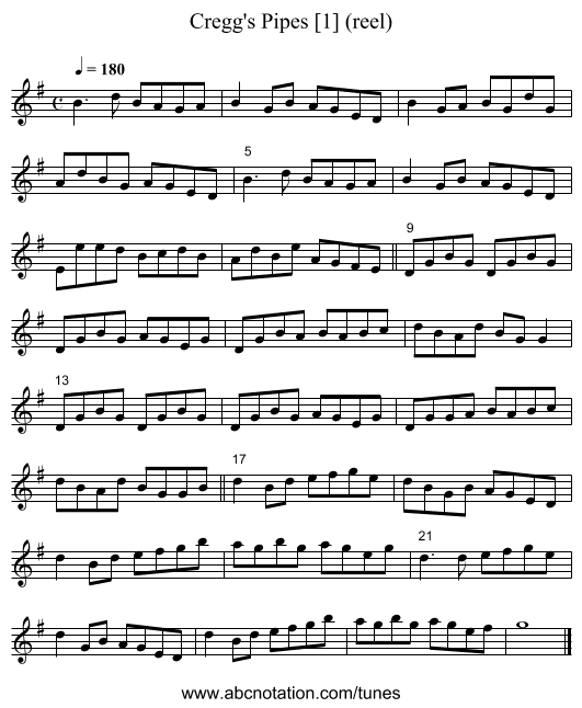 Cregg's Pipes [1] (reel) - staff notation