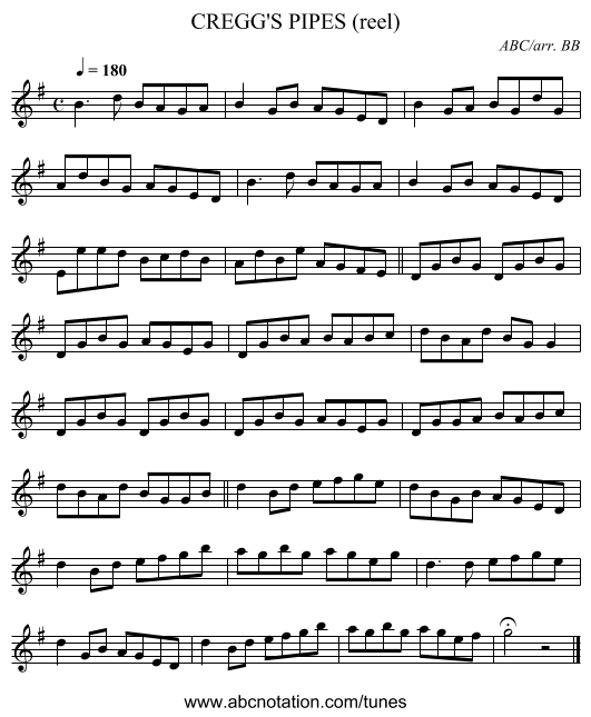 CREGG'S PIPES (reel) - staff notation