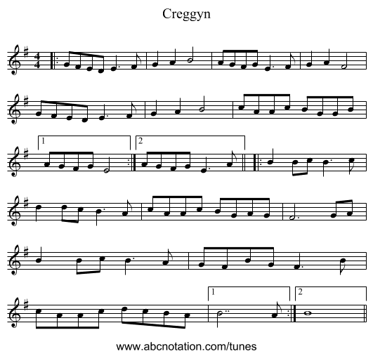 Creggyn - staff notation