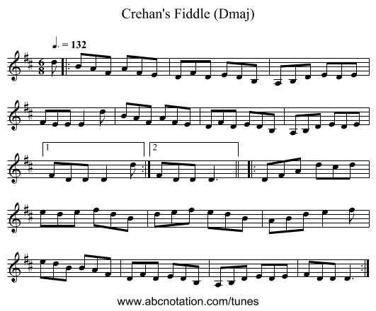 Crehan's Fiddle (Dmaj) - staff notation
