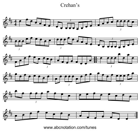 Crehan’s - staff notation