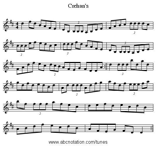 Crehan's - staff notation