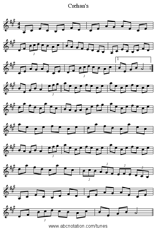 Crehan's - staff notation