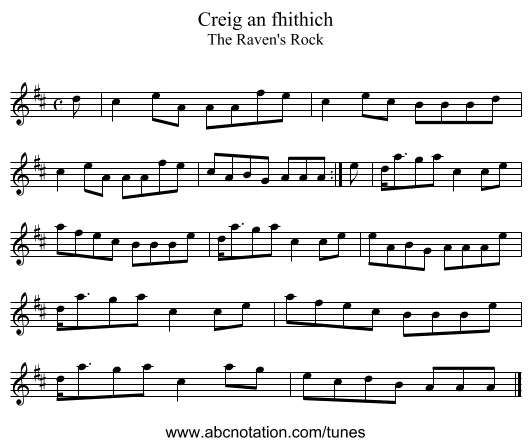 Creig an fhithich - staff notation