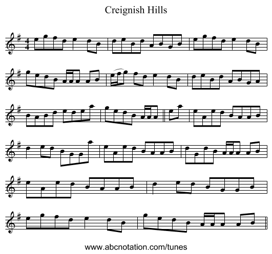 Creignish Hills - staff notation