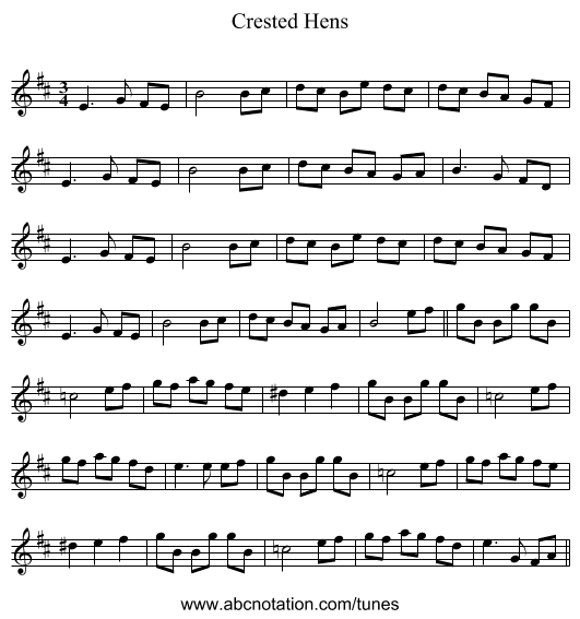 Crested Hens - staff notation