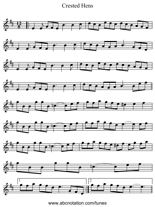 Crested Hens - staff notation