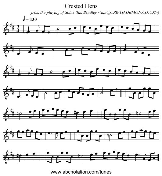 Crested Hens - staff notation