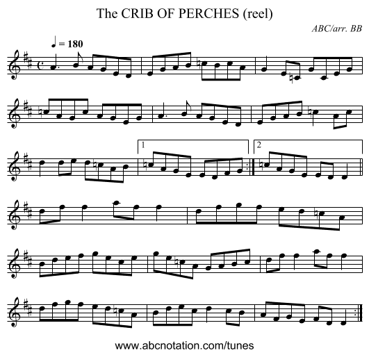 CRIB OF PERCHES (reel), The - staff notation