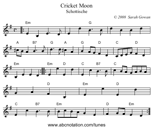 Cricket Moon - staff notation
