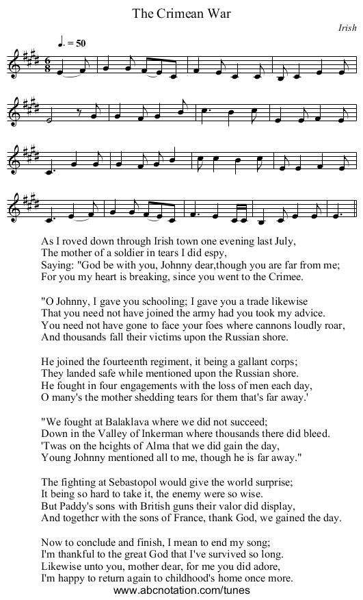 Crimean War, The - staff notation