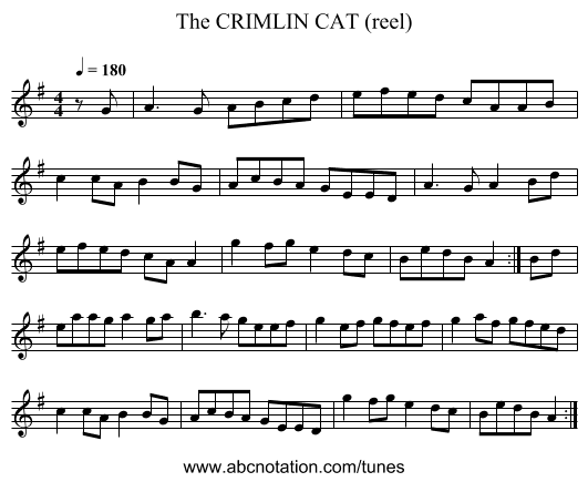 CRIMLIN CAT (reel), The - staff notation