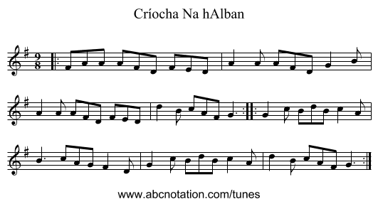 Críocha Na hAlban - staff notation