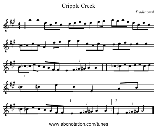 Cripple Creek - staff notation