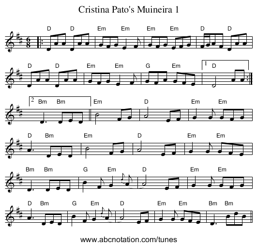 Cristina Pato's Muineira 1 - staff notation