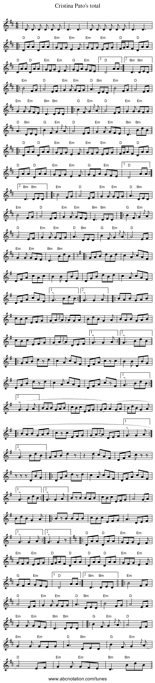 Cristina Pato's total - staff notation