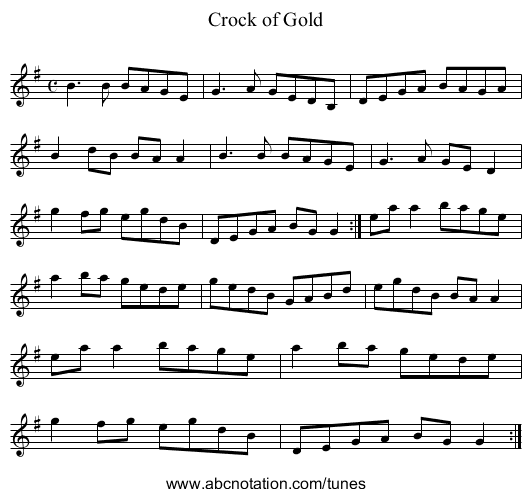 Crock of Gold - staff notation