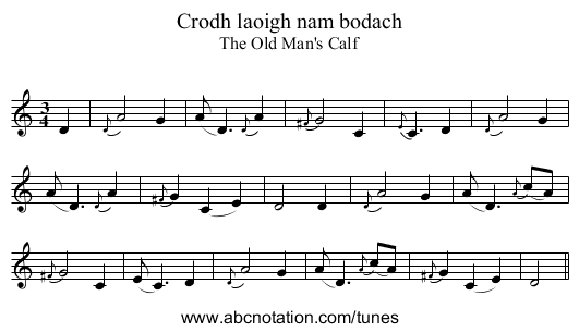 Crodh laoigh nam bodach - staff notation