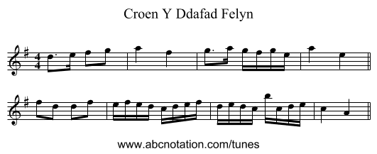 Croen Y Ddafad Felyn - staff notation