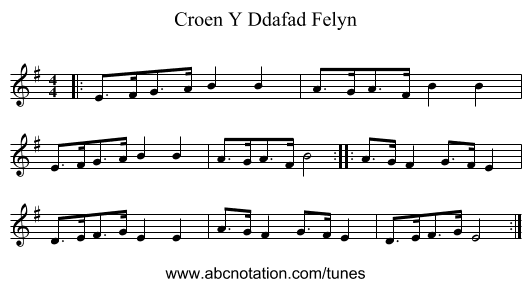 Croen Y Ddafad Felyn - staff notation