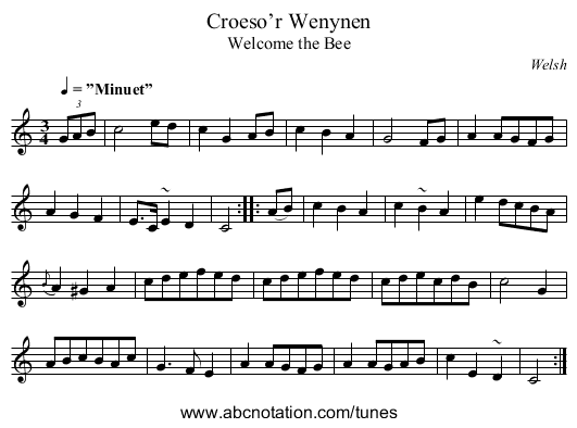 Croeso’r Wenynen - staff notation