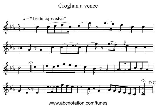 Croghan a venee - staff notation