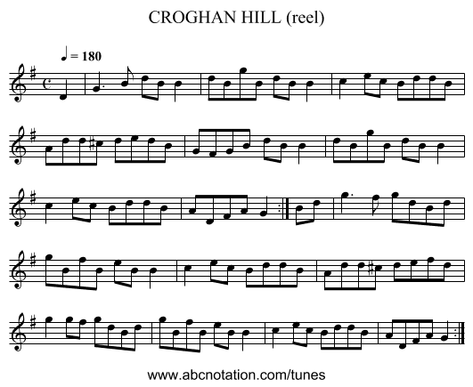 CROGHAN HILL (reel) - staff notation