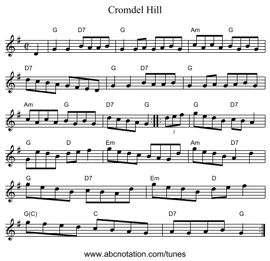 Cromdel Hill - staff notation