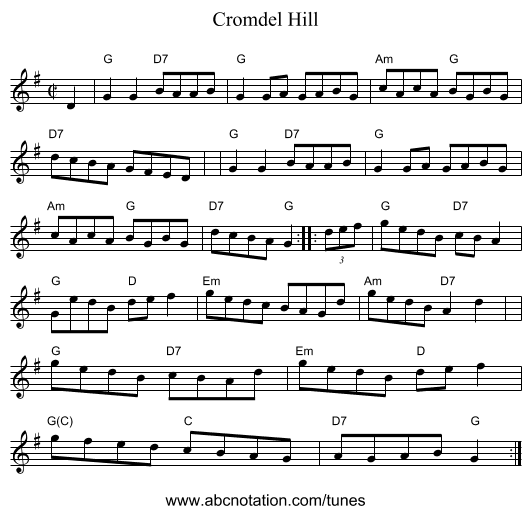 Cromdel Hill - staff notation