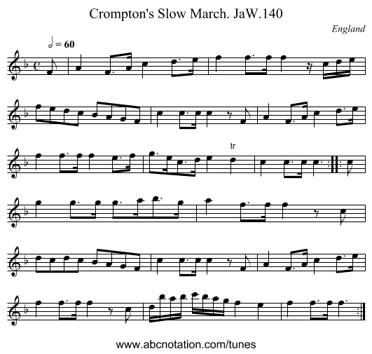 Crompton's Slow March. JaW.140 - staff notation