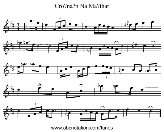 Cro?na?n Na Ma?thar - staff notation