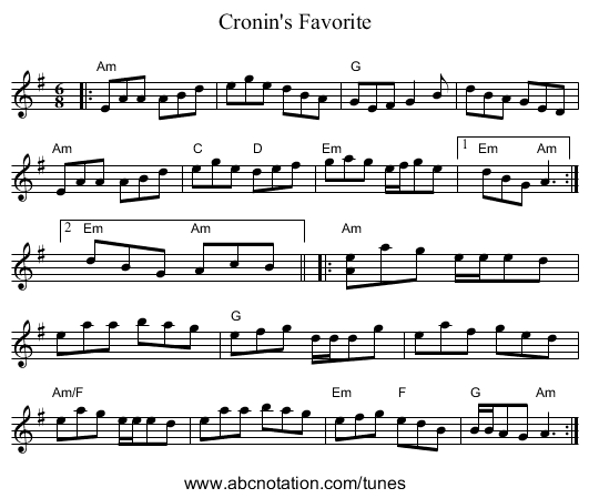 Cronin's Favorite - staff notation