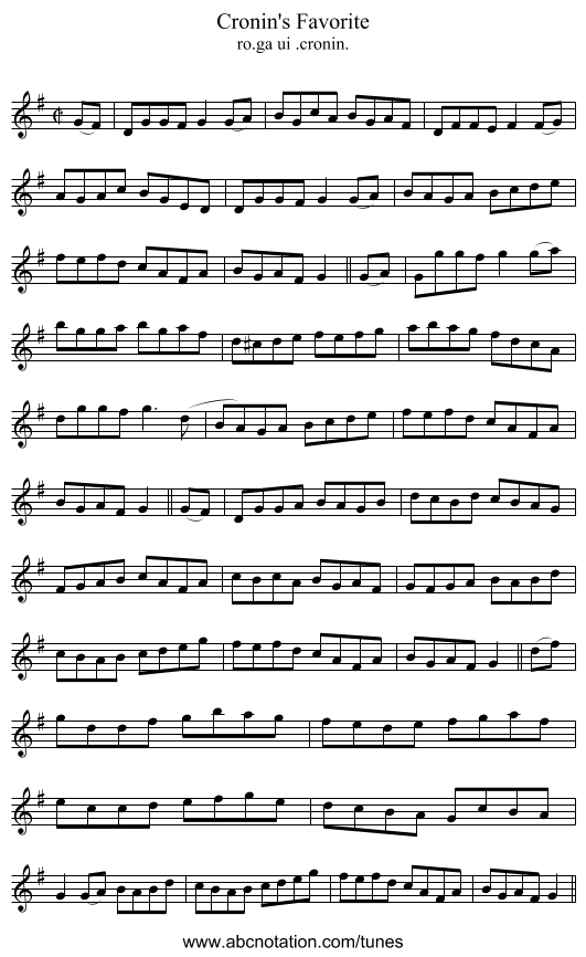Cronin's Favorite - staff notation