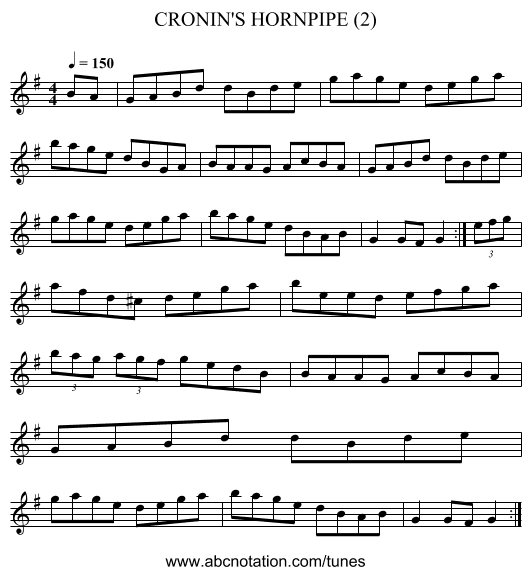 CRONIN'S HORNPIPE (2) - staff notation