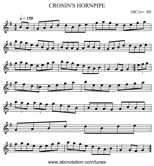 CRONIN'S HORNPIPE - staff notation