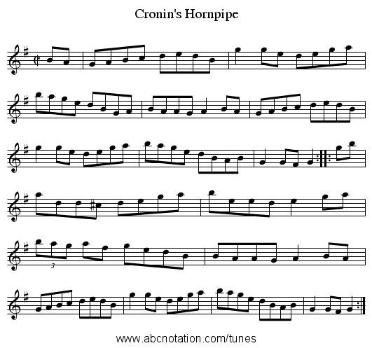 Cronin's Hornpipe - staff notation