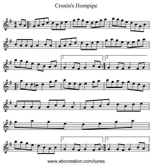 Cronin's Hornpipe - staff notation