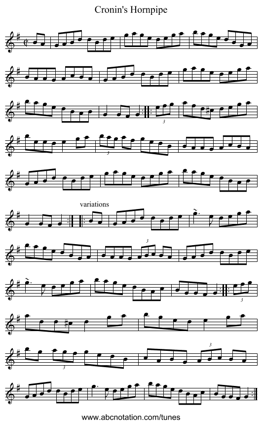 Cronin's Hornpipe - staff notation