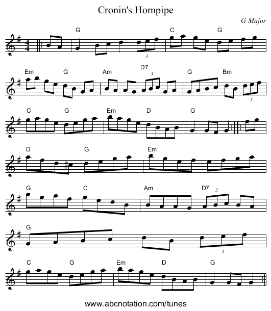 Cronin's Hornpipe - staff notation