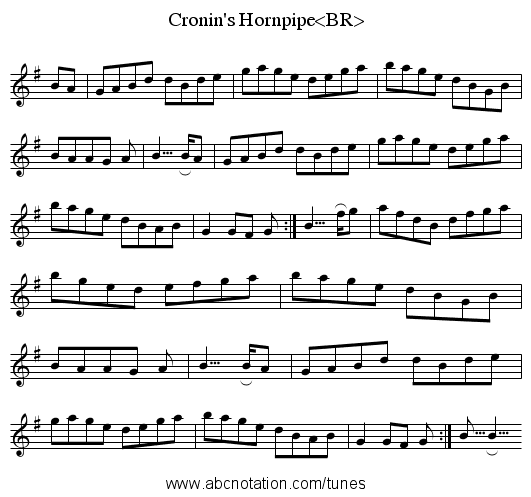 Cronin's Hornpipe<BR> - staff notation
