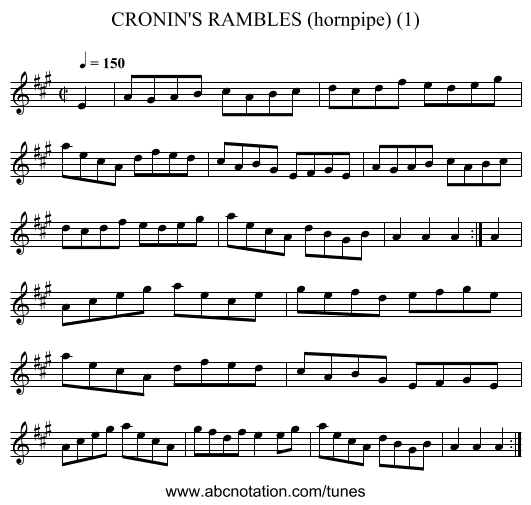 CRONIN'S RAMBLES (hornpipe) (1) - staff notation