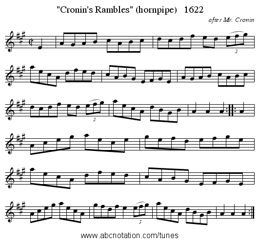 Cronin's Rambles (hornpipe)   1622 - staff notation