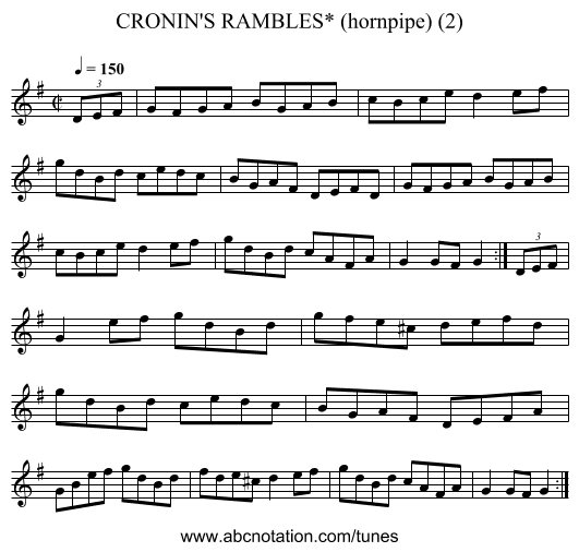 CRONIN'S RAMBLES* (hornpipe) (2) - staff notation