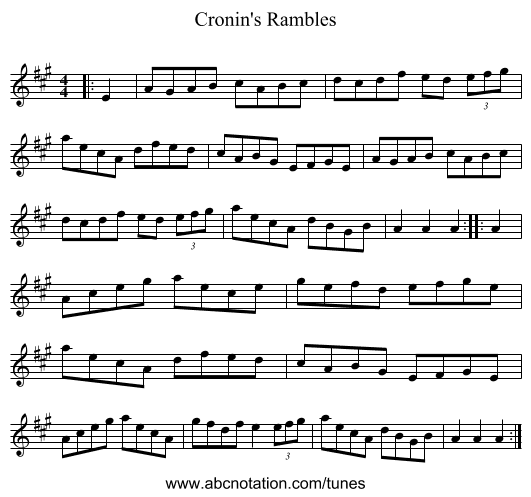 Cronin's Rambles - staff notation