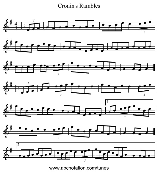 Cronin's Rambles - staff notation