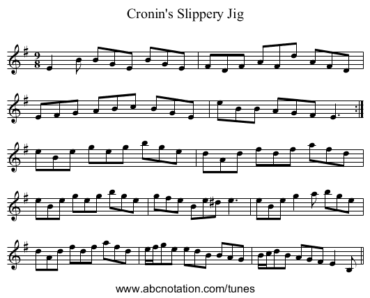Cronin's Slippery Jig - staff notation