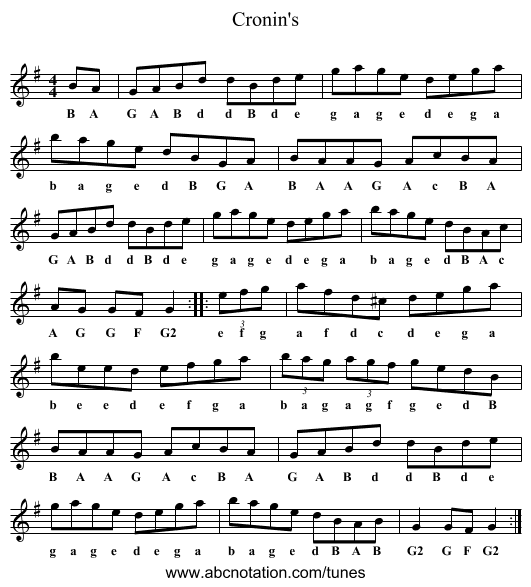 Cronin's - staff notation